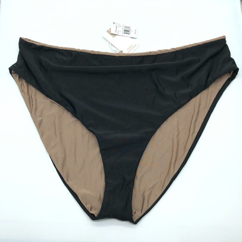 Good American Bikini New Shine Good Waist Bottom Reversible Black Brown 7 US 4XL